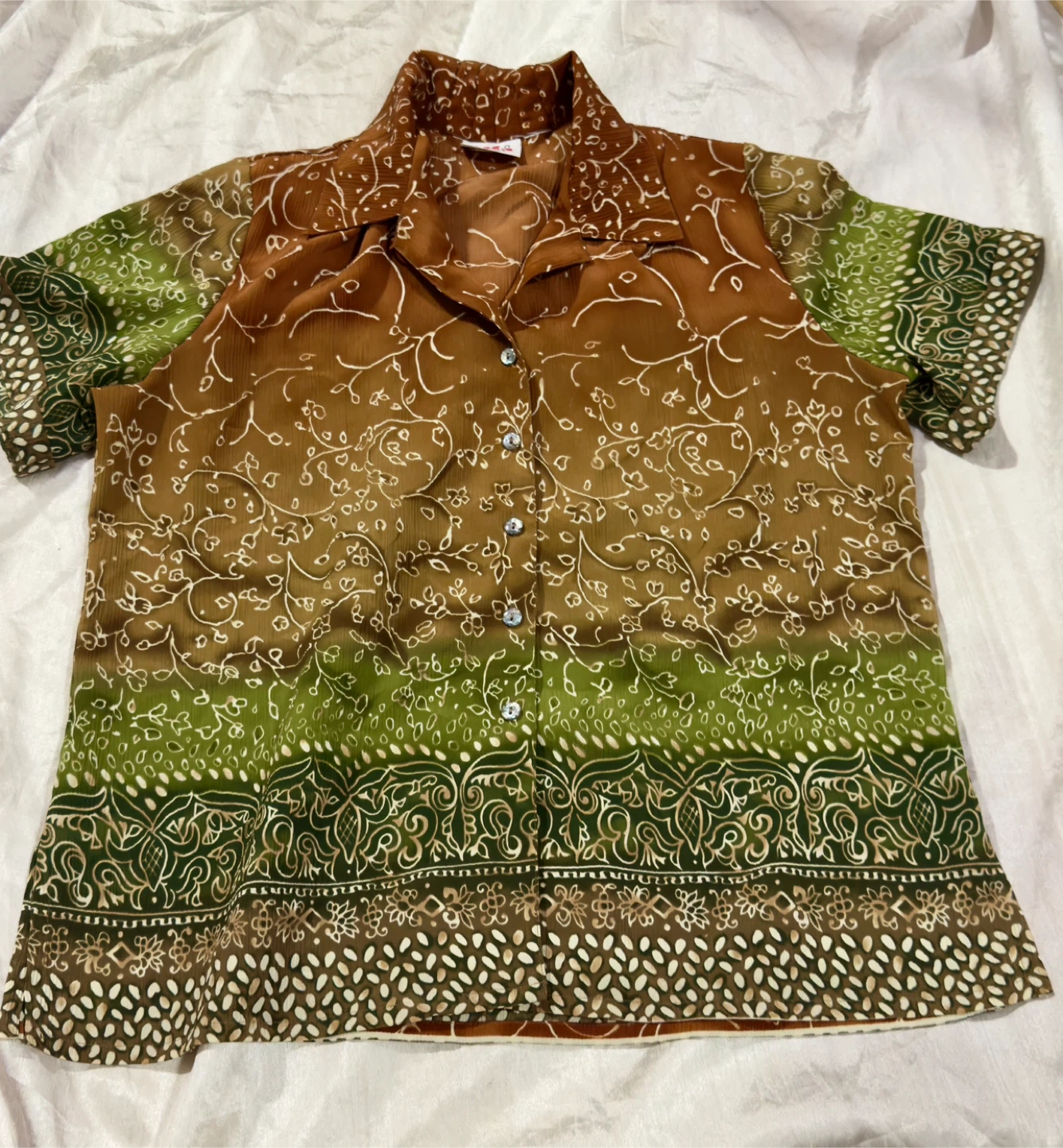 Brown & Green Patterned Blouse