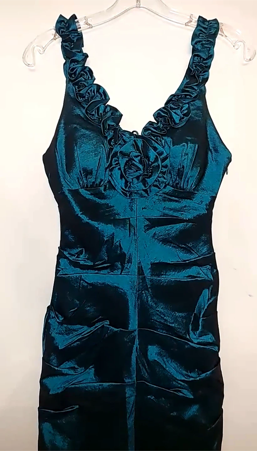 Teal Cocktail Dress with Rosette Detail - photo 2