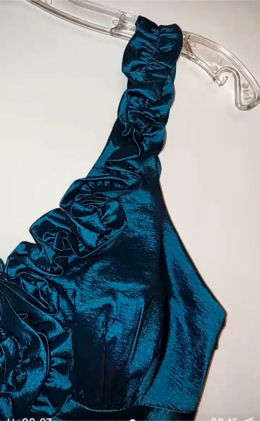 Teal Cocktail Dress with Rosette Detail - photo 4