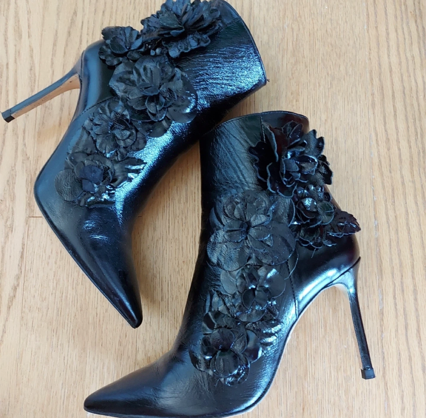Zara Black Floral Ankle Boots