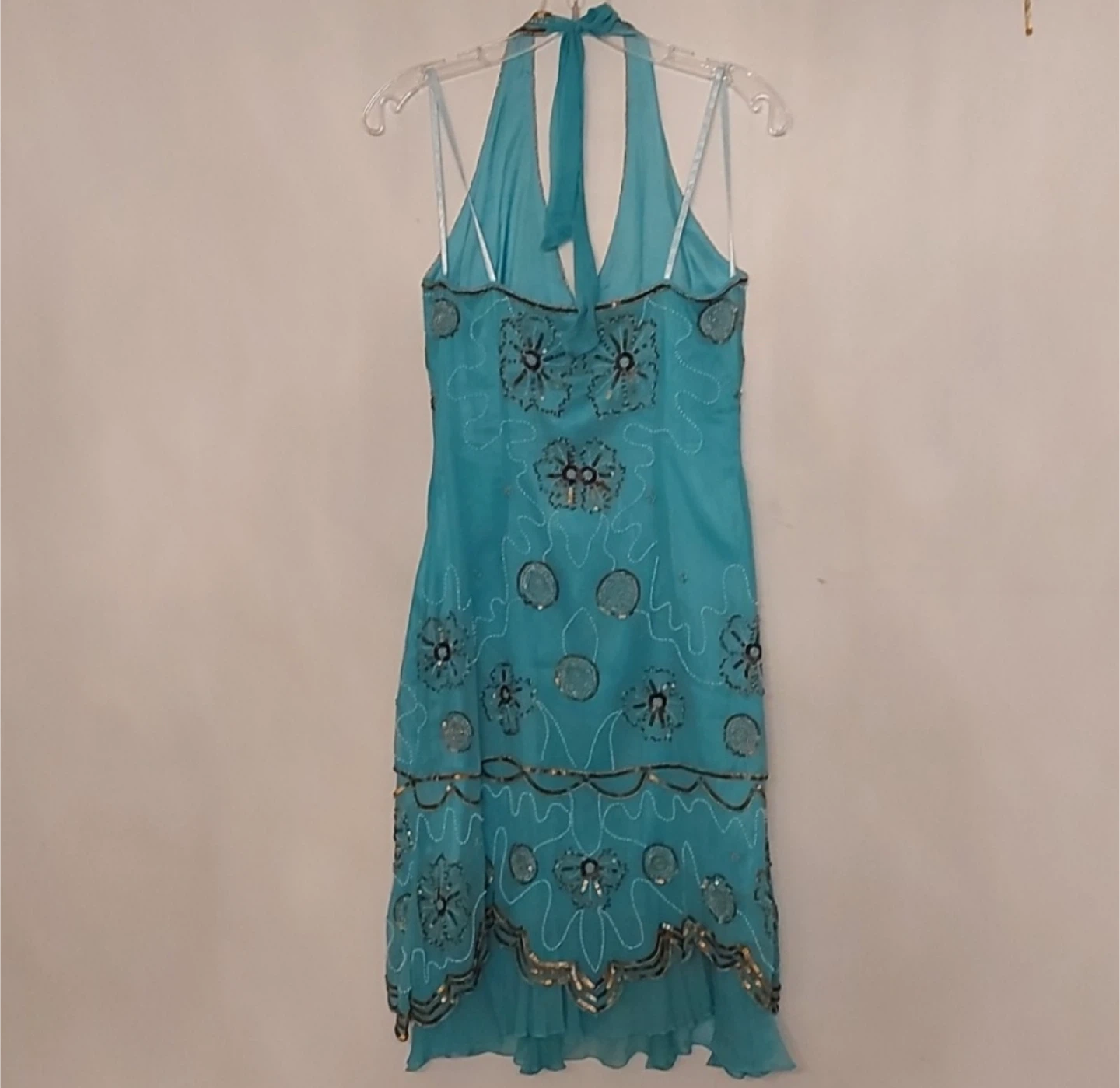 Blue Halter Dress with Beaded Detail