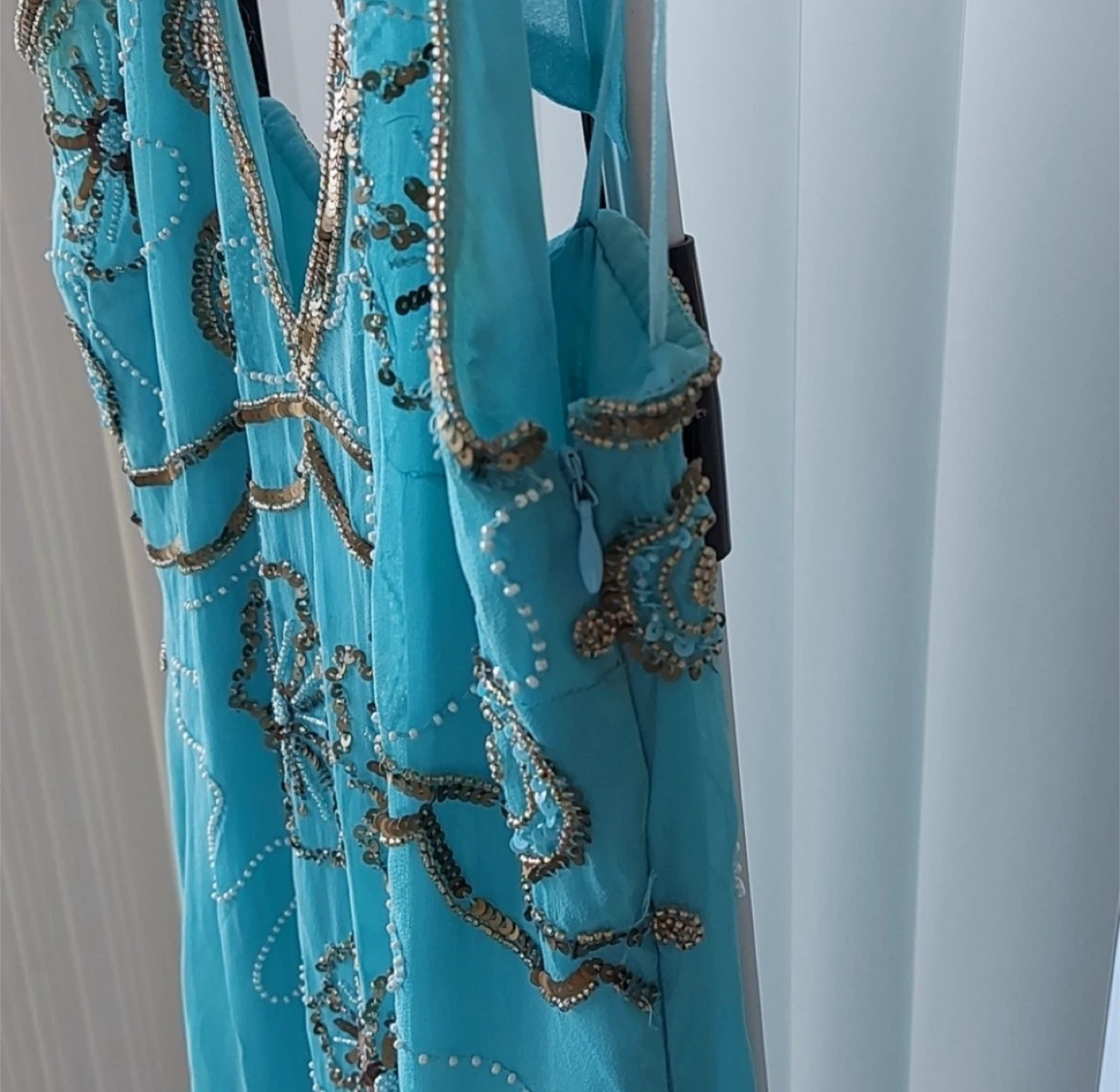 Blue Halter Dress with Beaded Detail - photo 4