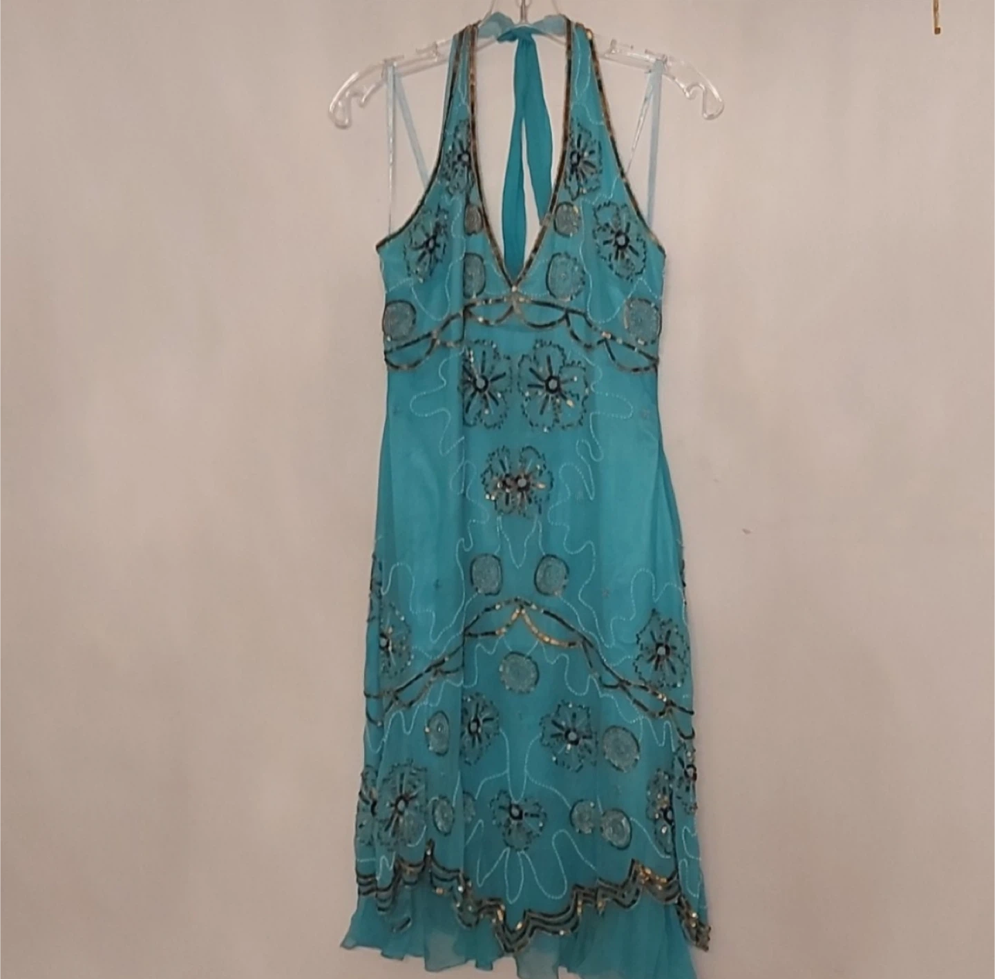 Blue Halter Dress with Beaded Detail - photo 2