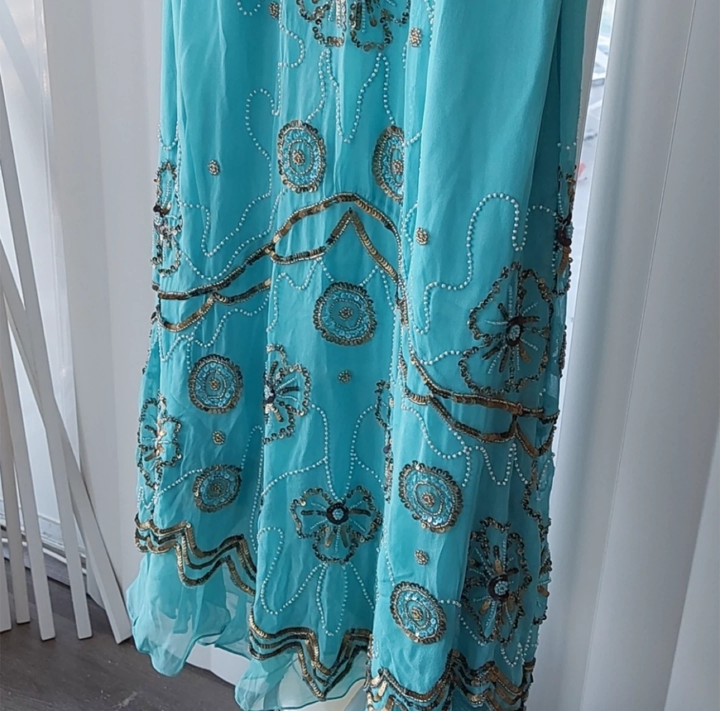 Blue Halter Dress with Beaded Detail - photo 3