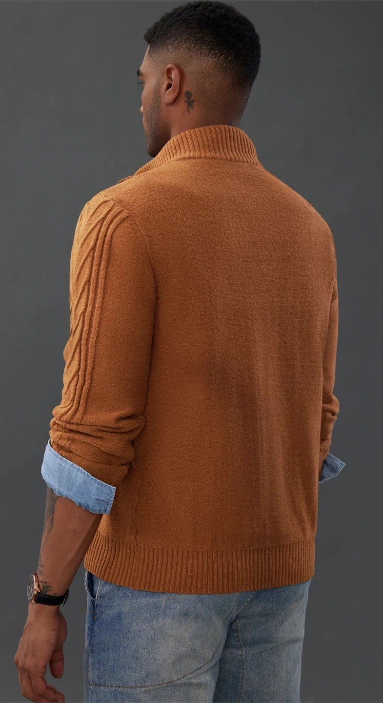 NEW! PAUL JONES Henley Thermal Cable Knit Button Sweater - photo 4