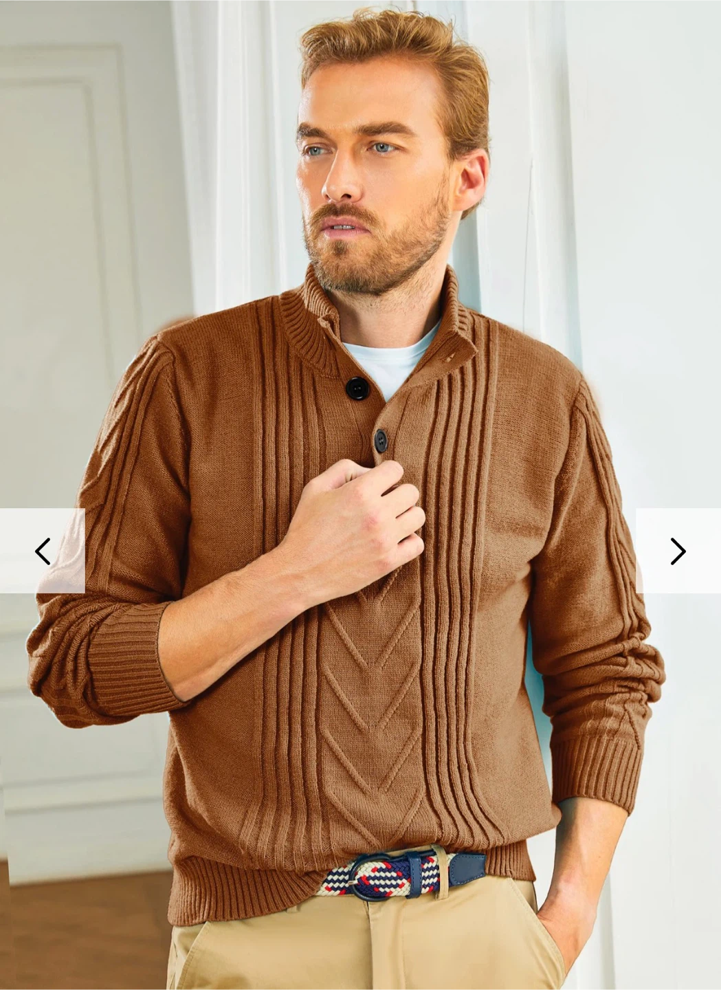 NEW! PAUL JONES Henley Thermal Cable Knit Button Sweater - photo 2