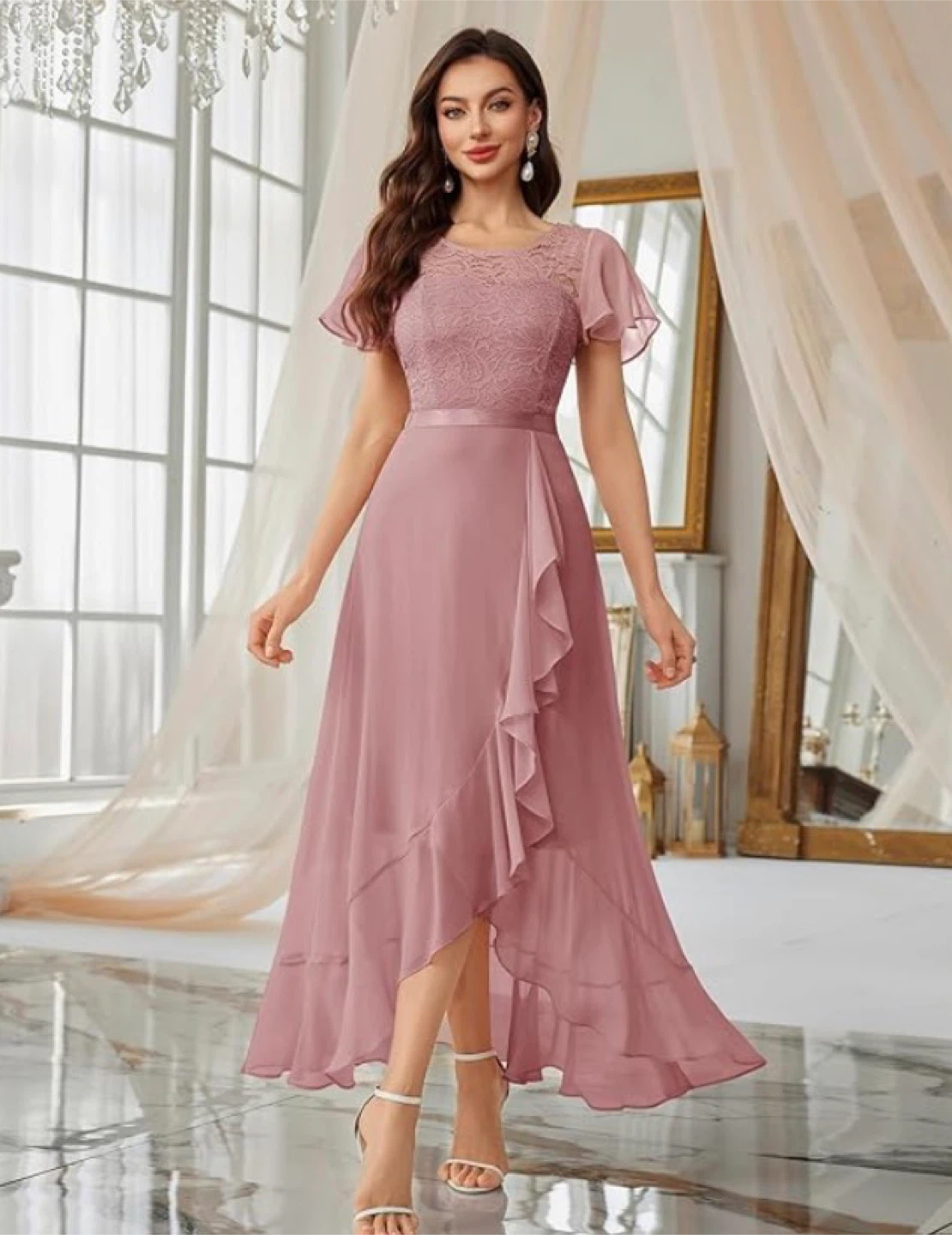 NEW! BeryLove Size XL Elegant Lace Long Formal Dress - Pink - photo 5