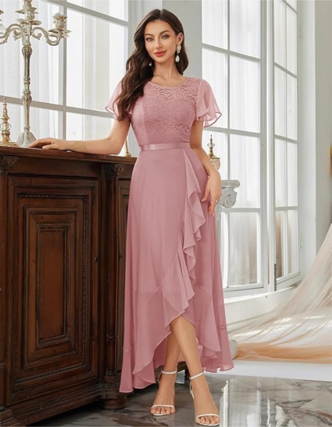 NEW! BeryLove Size XL Elegant Lace Long Formal Dress - Pink - photo 4