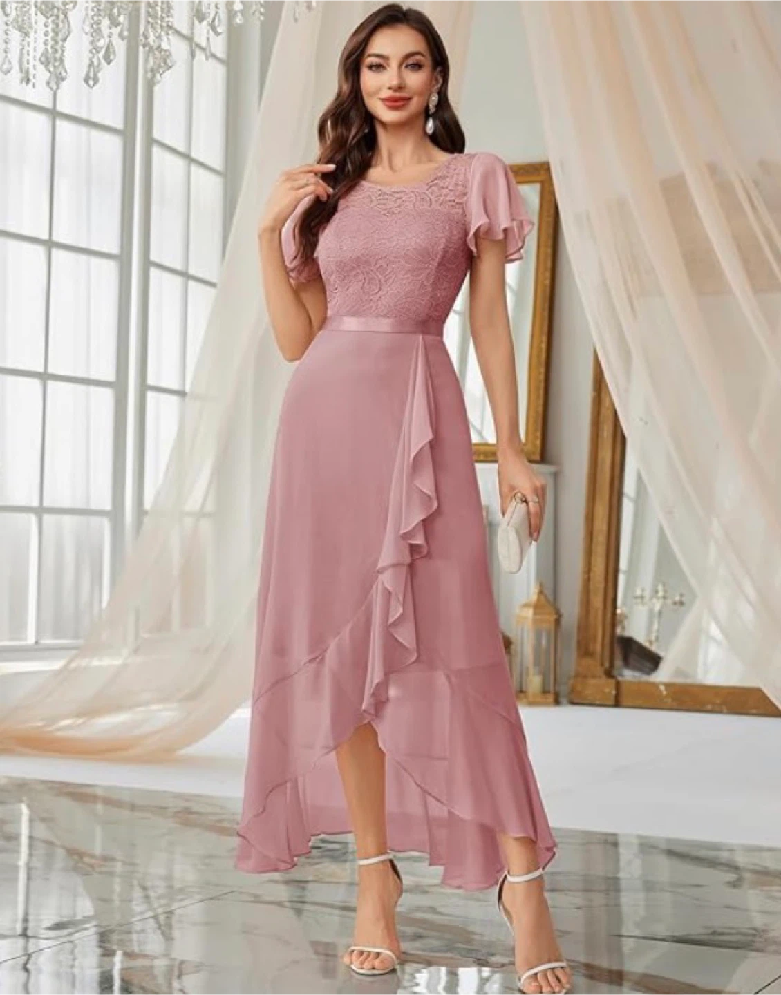 NEW! BeryLove Size XL Elegant Lace Long Formal Dress - Pink - photo 3