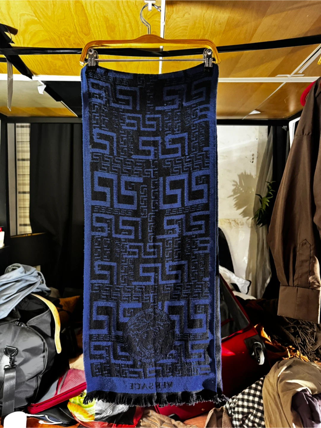 Authentic Versace Greca Medusa Wool Scarf – Royal Blue & Black - photo 4
