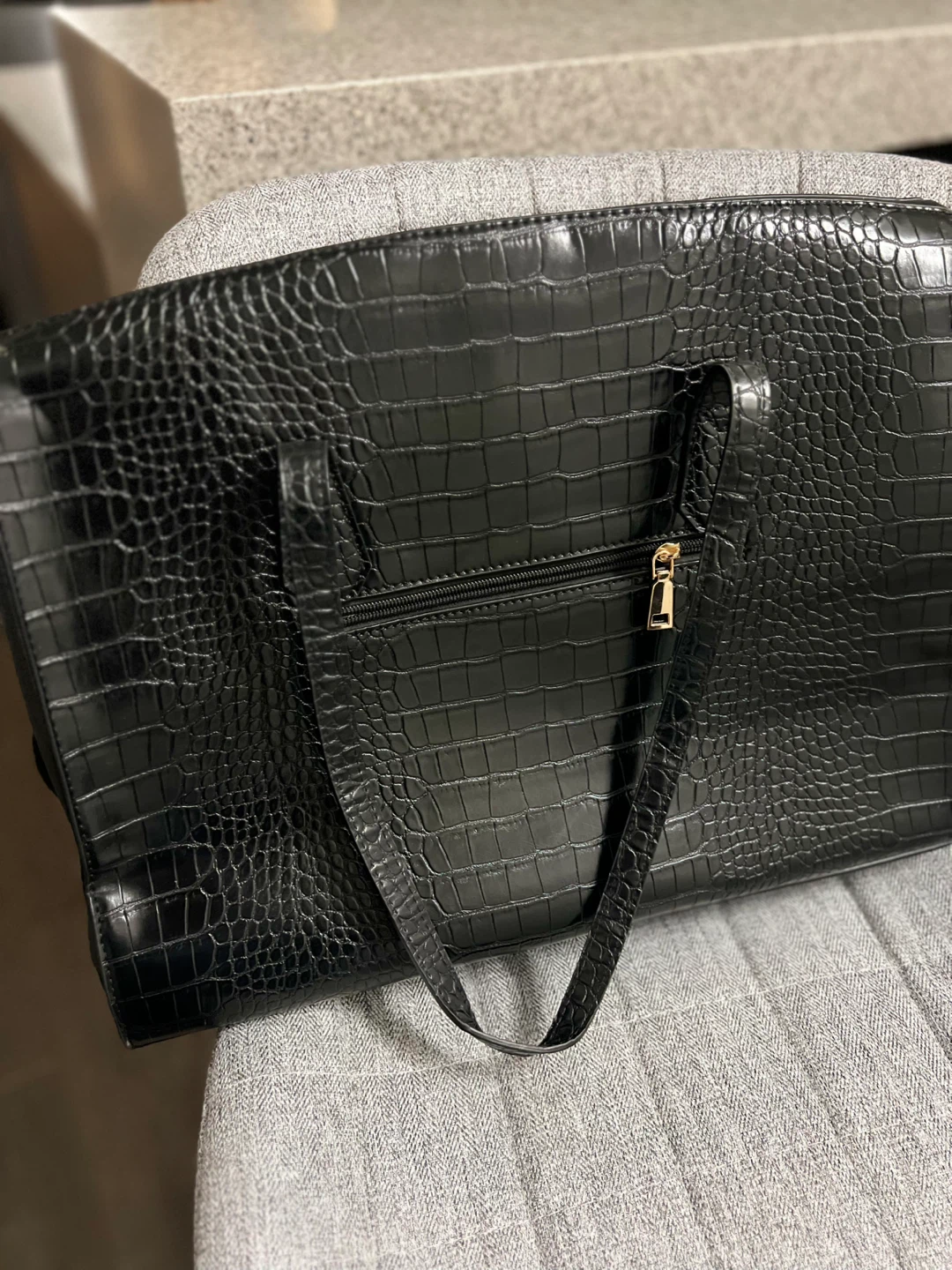 Black Croc-Embossed Tote work Bag - photo 2