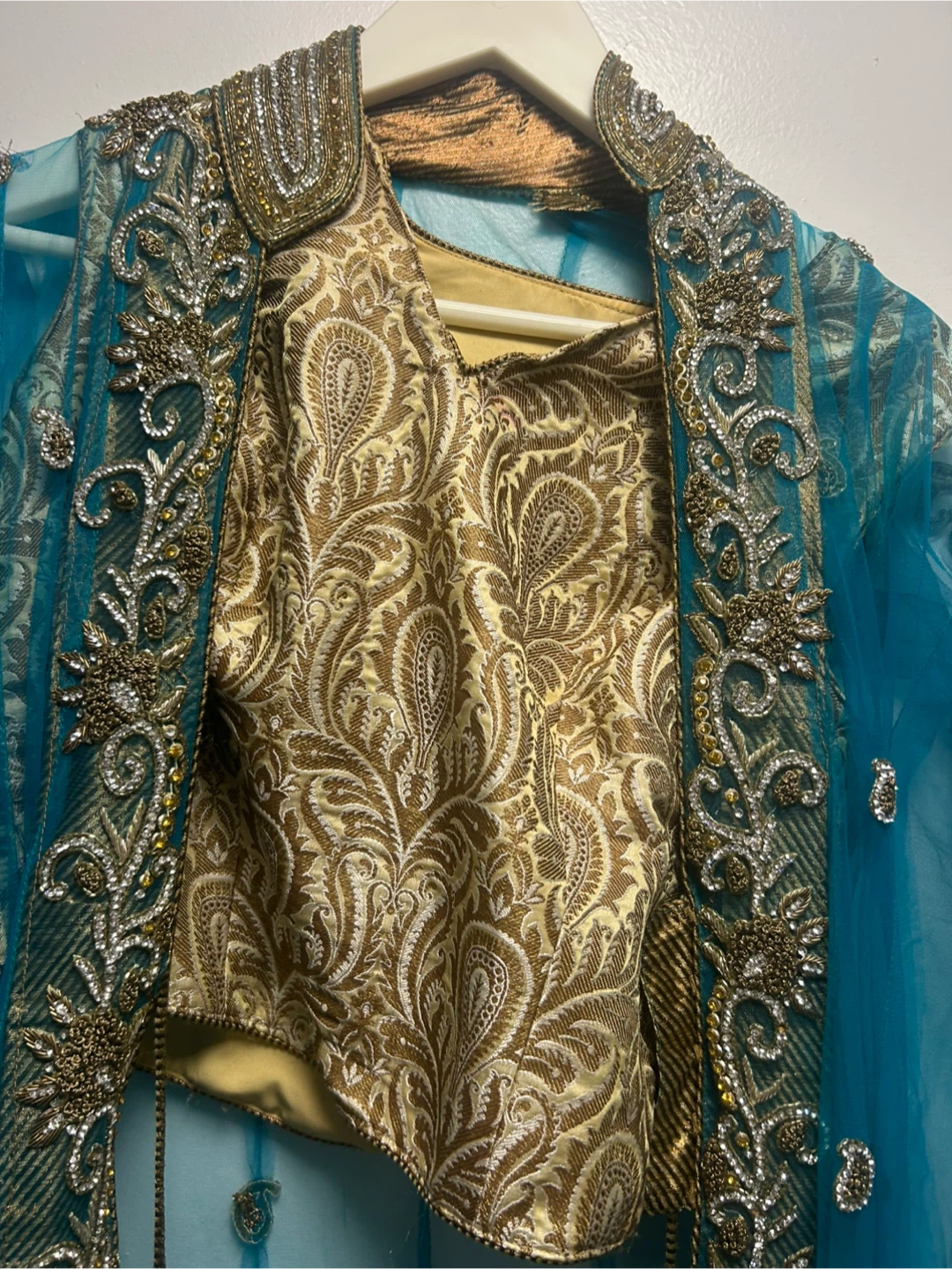 Teal & Gold Embroidered Salwar Kameez Suit - photo 2