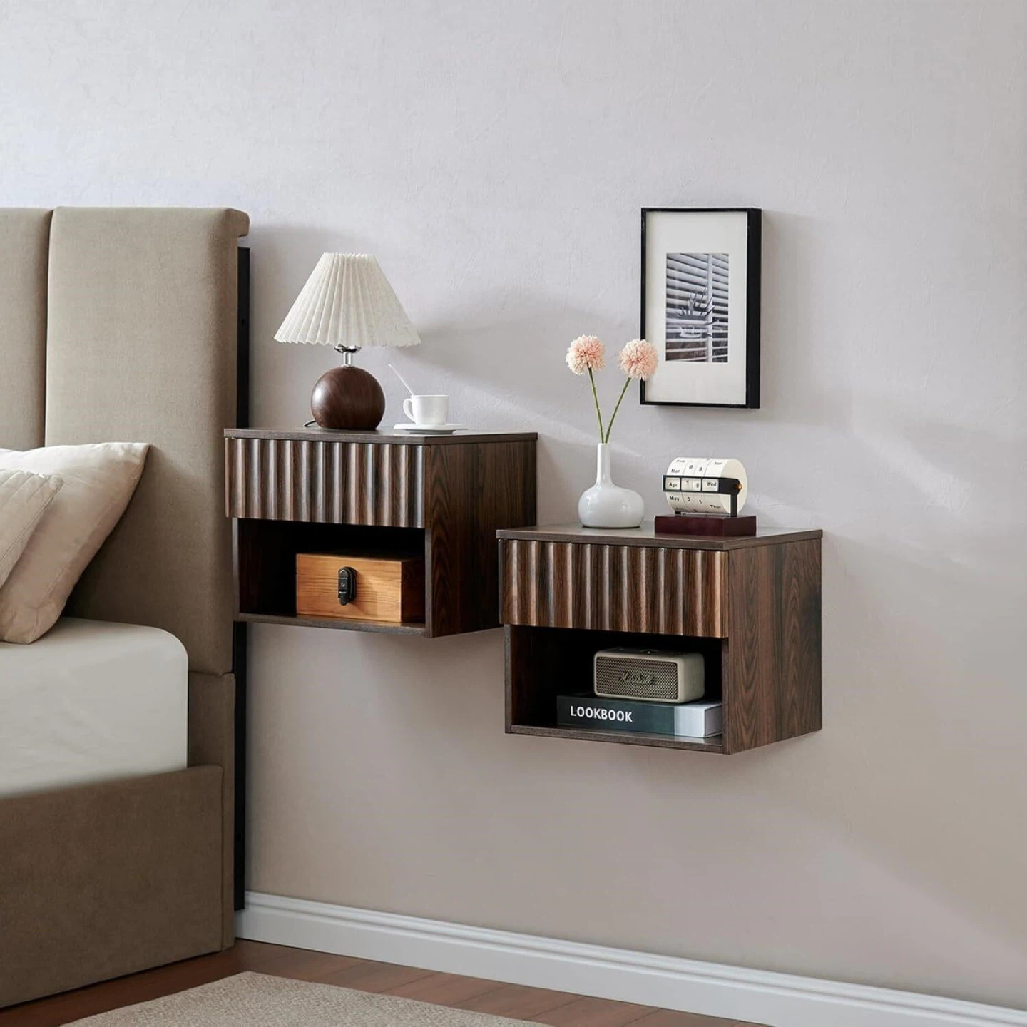 Brown Wood Floating Nightstand (ONE PIECE)