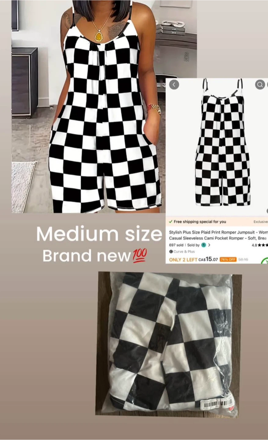 Brand New Plaid Print Romper - Medium