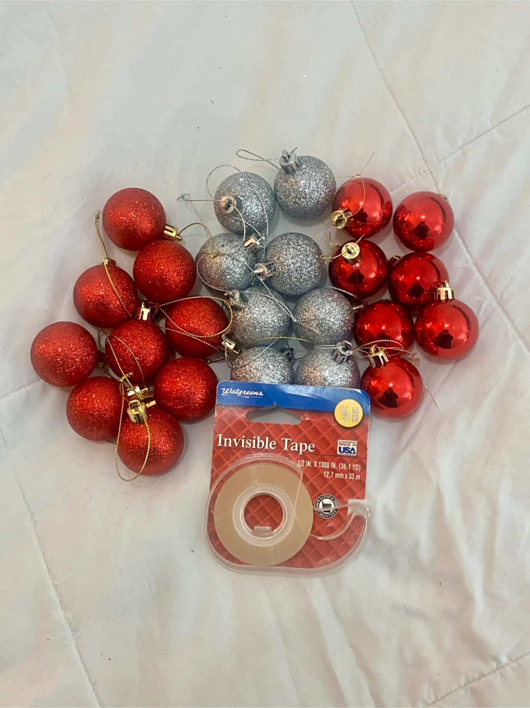Set Of 24 Small Vintage Red And Silver Ornaments - photo 2