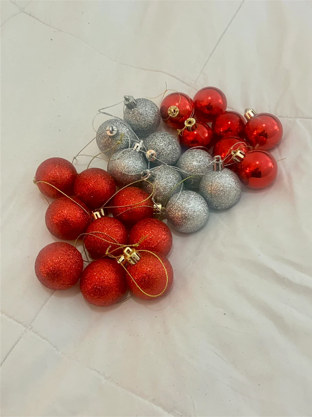 Set Of 24 Small Vintage Red And Silver Ornaments