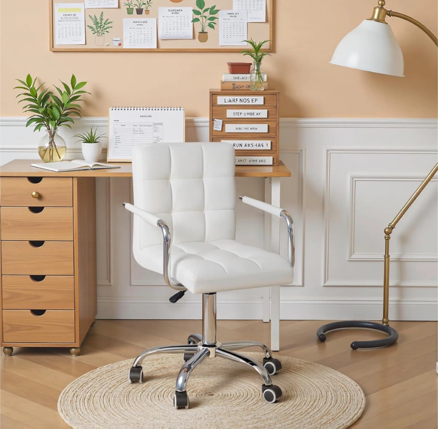 White Faux Leather Office Chair - Like New! - photo 4