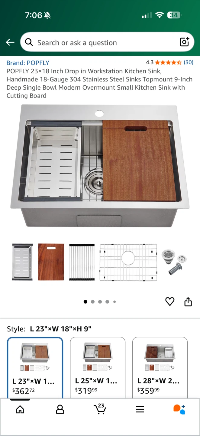POPFLY 23” x 18” Stainless Steel Kitchen Sink (Workstation) ✨