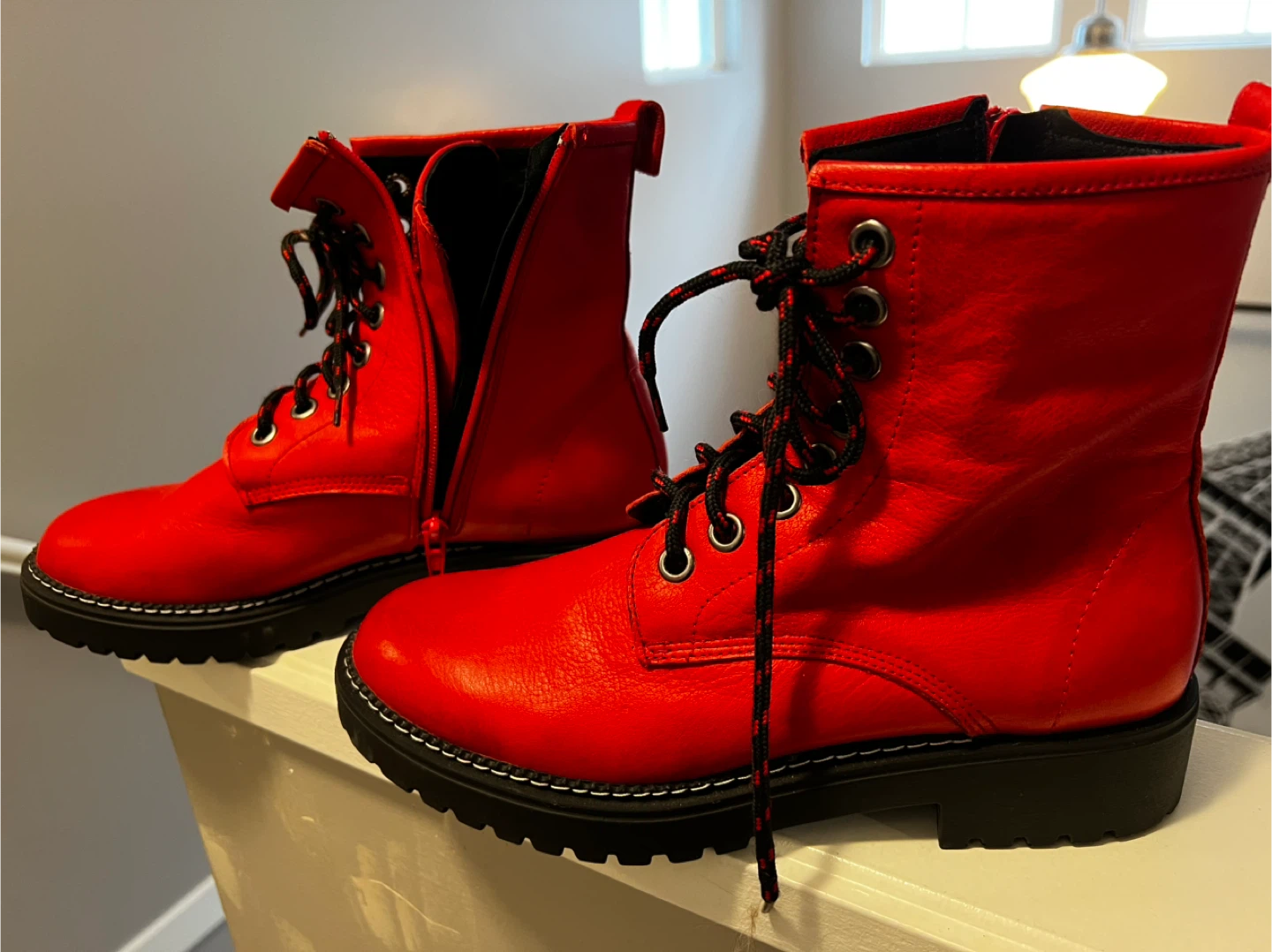 Red Lace-up Combat Boots - photo 2