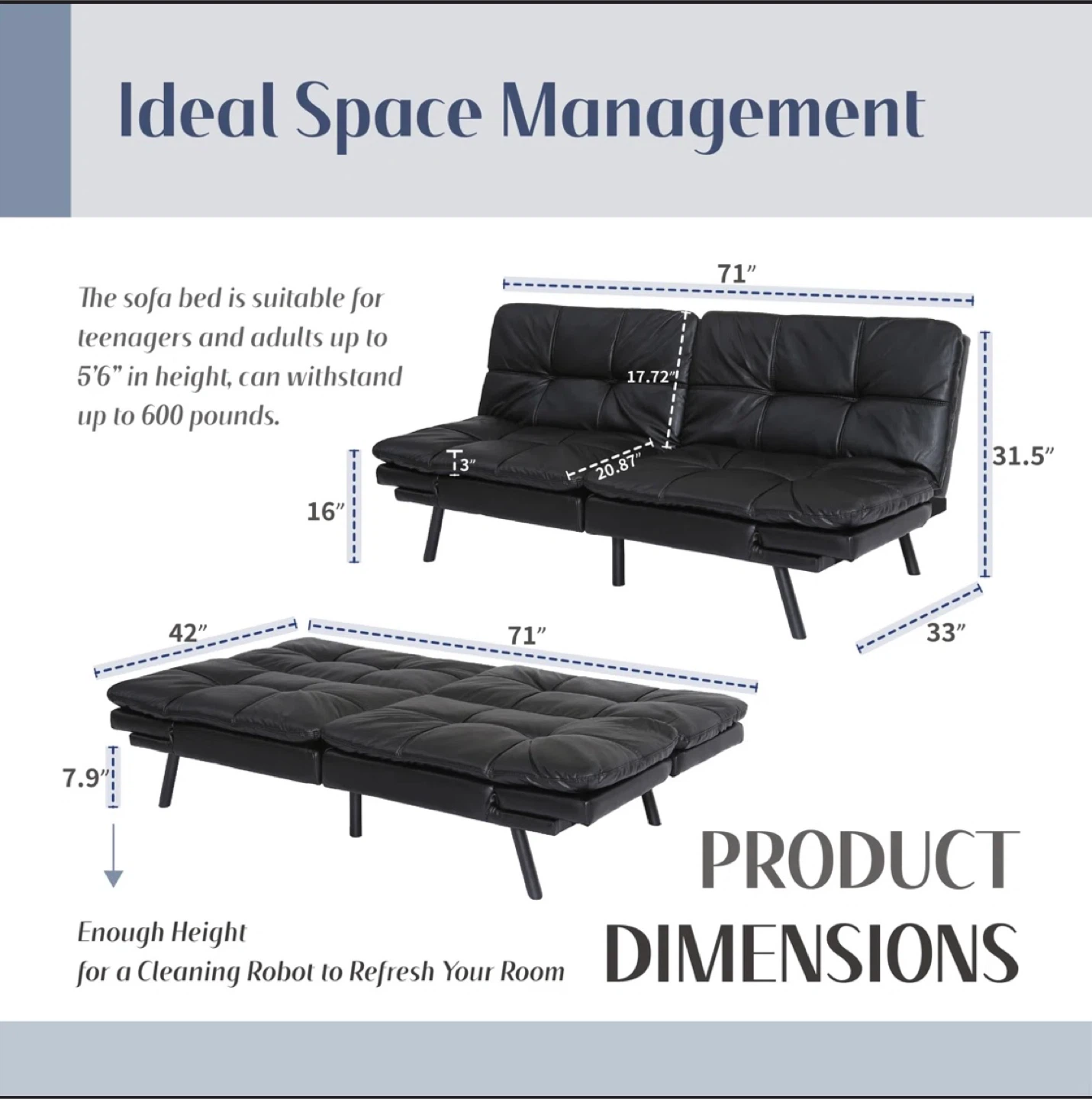 Black Futon Sofa Bed - Ideal Space Management