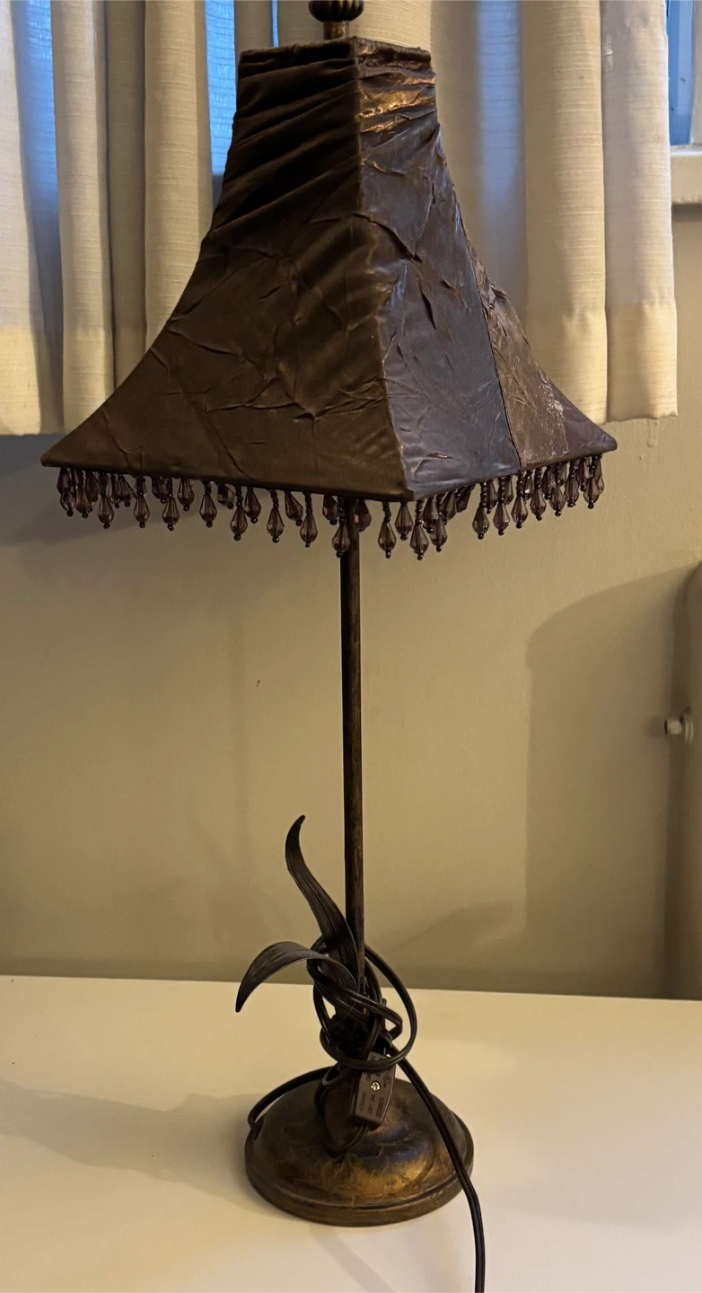 Brown Table Lamp with Beaded Shade