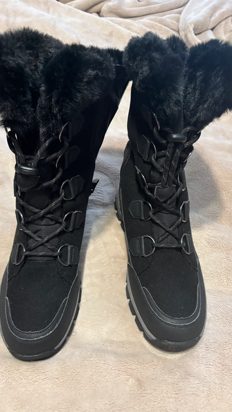 Black Winter Boots with Faux Fur Trim - photo 2