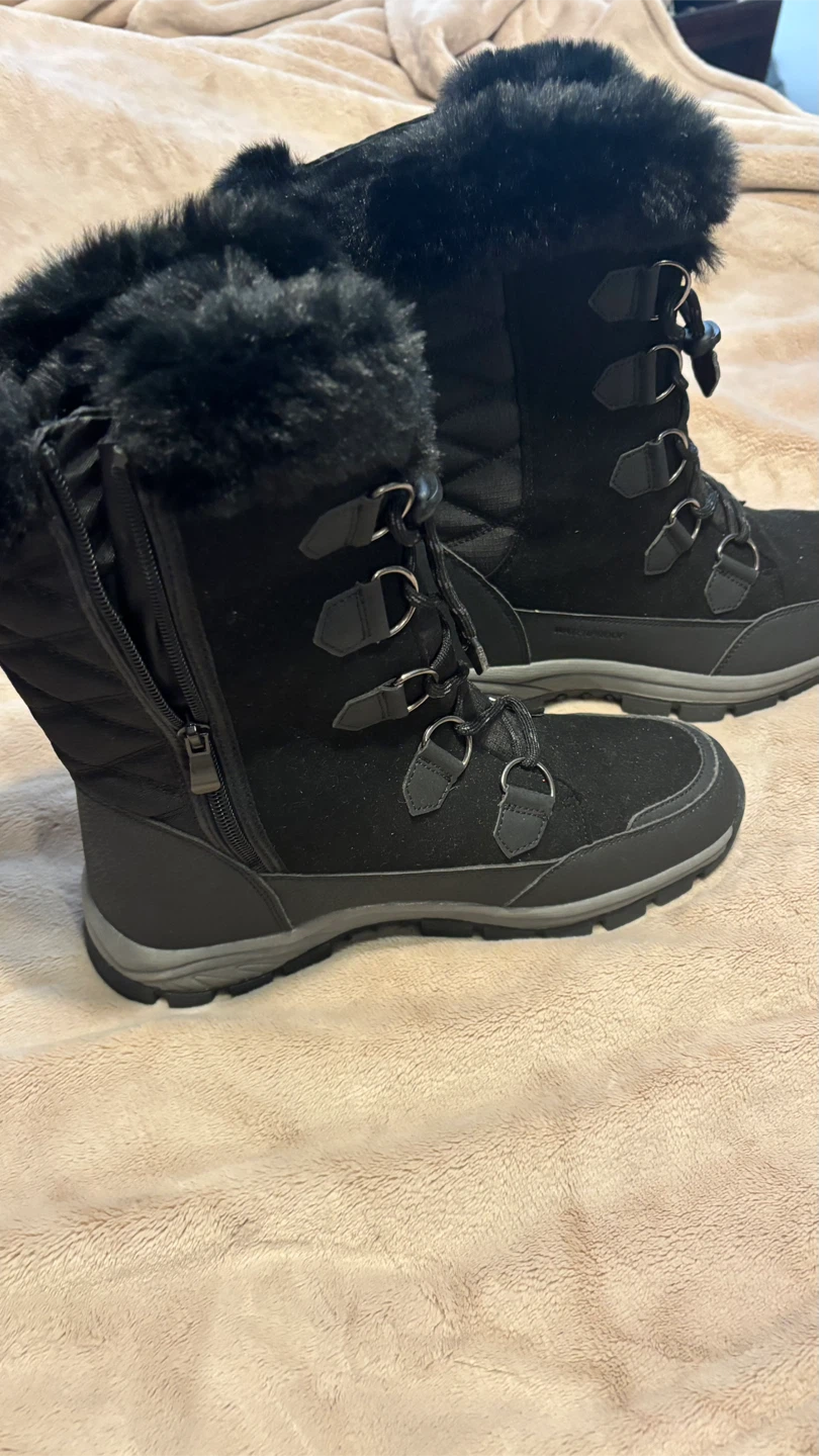 Black Winter Boots with Faux Fur Trim