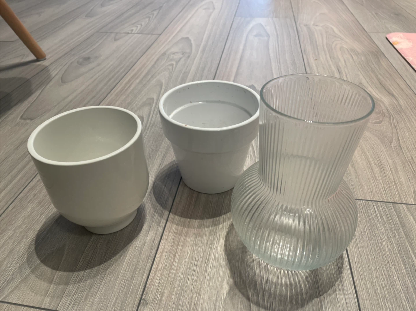 Set of 3 planter & Glass Vases