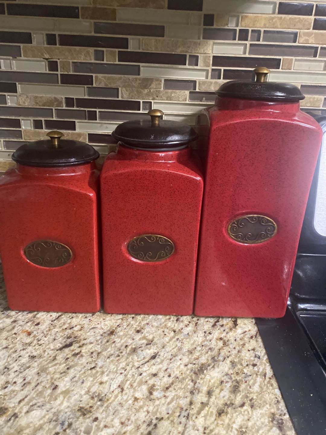 Speckled Red Kitchen Canister Set