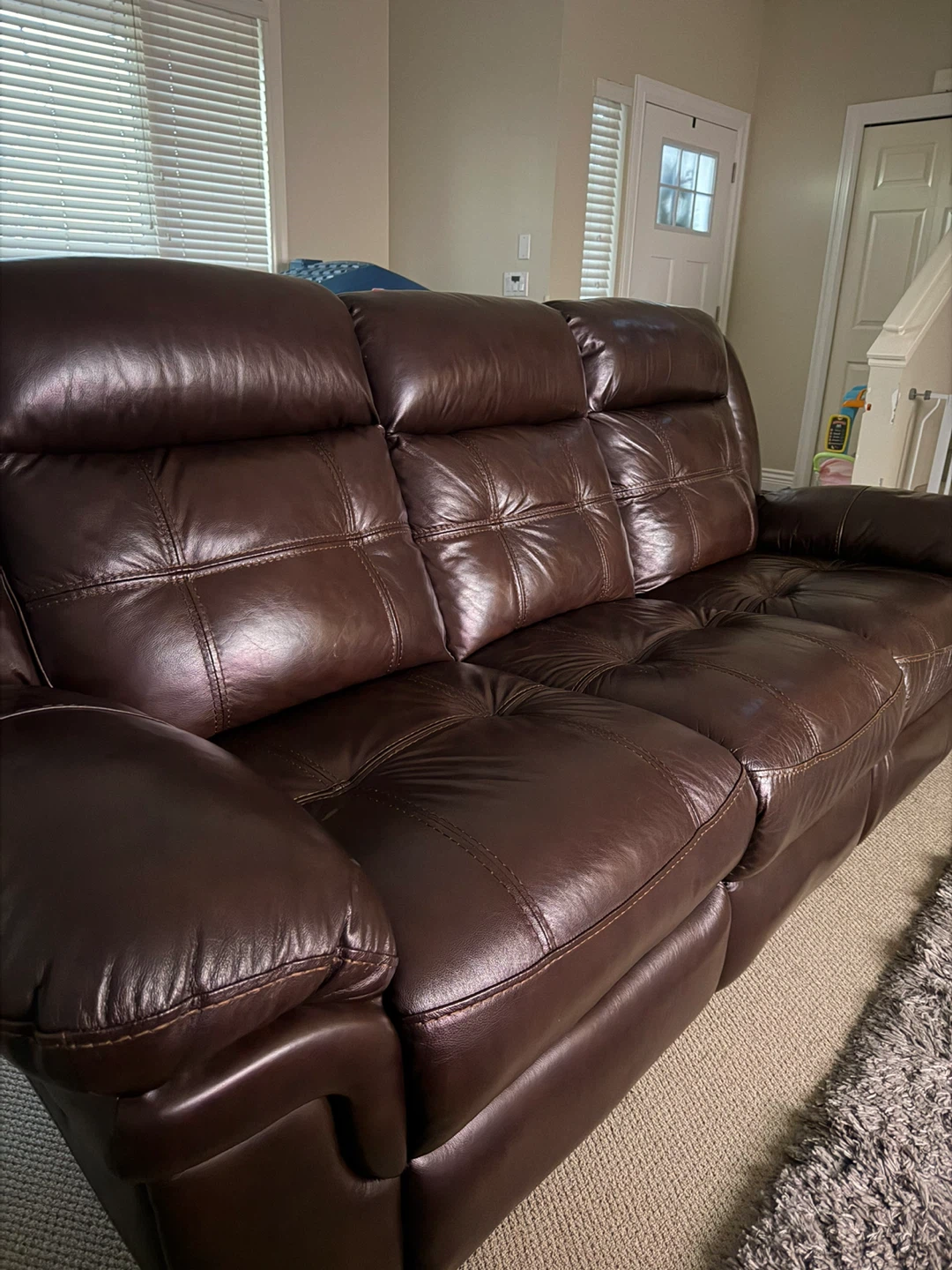 Brown Leather Reclining Sofa - photo 2