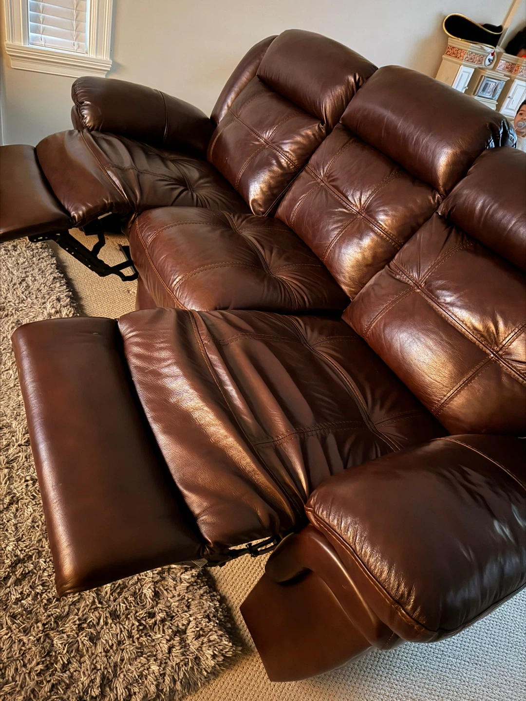 Brown Leather Reclining Sofa