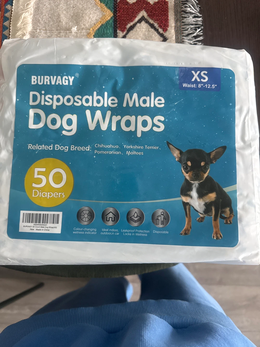 BURVAGY Disposable Male Dog Wraps XS