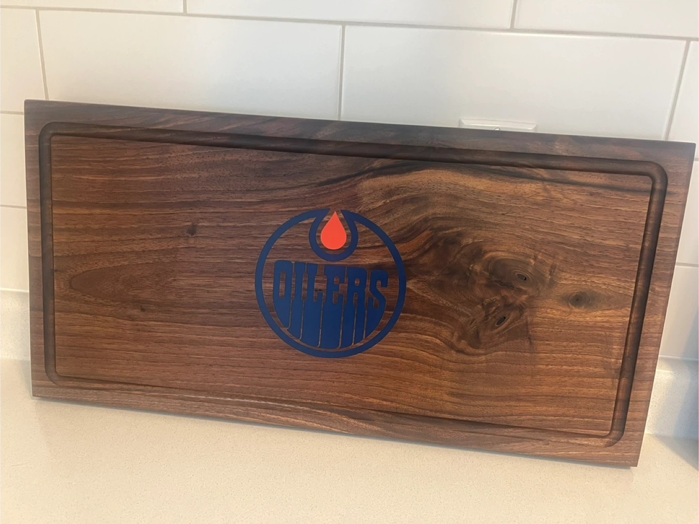 Edmonton Oilers Black Walnut Cutting Board