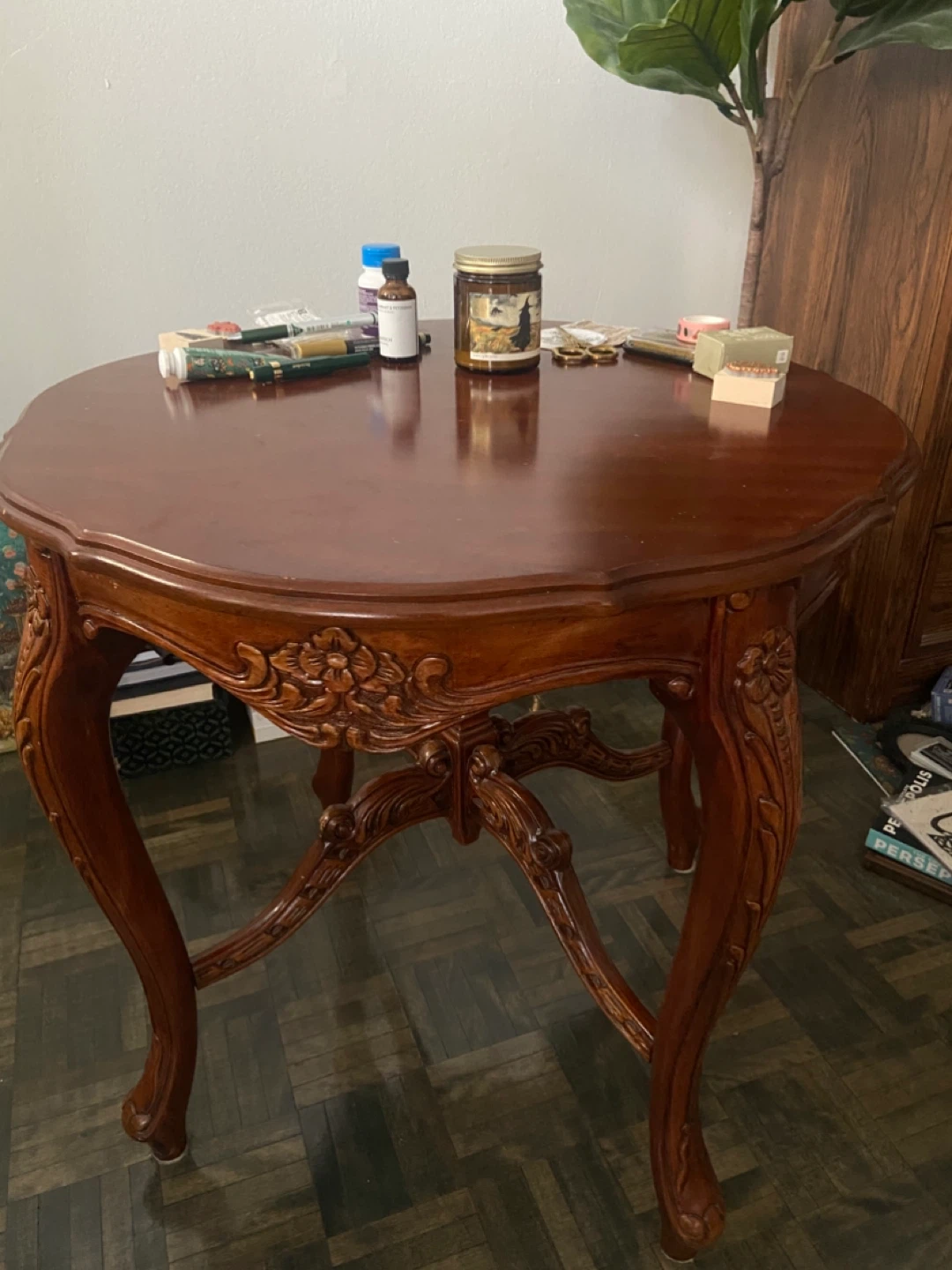 2 Side Tables w/ Ornate Wood Detailing