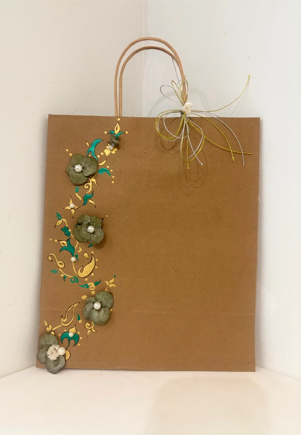 Hand-painted Brown Paper Gift Bag