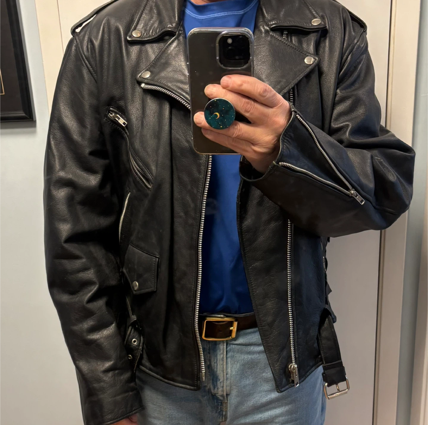 Black Leather Motorcycle Jacket XL
