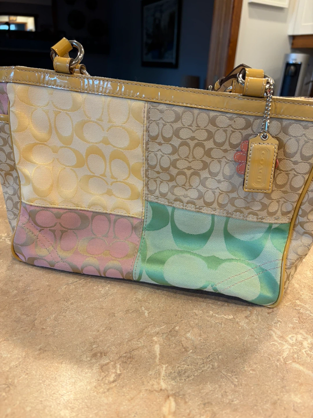 Coach Signature Multi Pastel Patchwork Medium Tote Bag