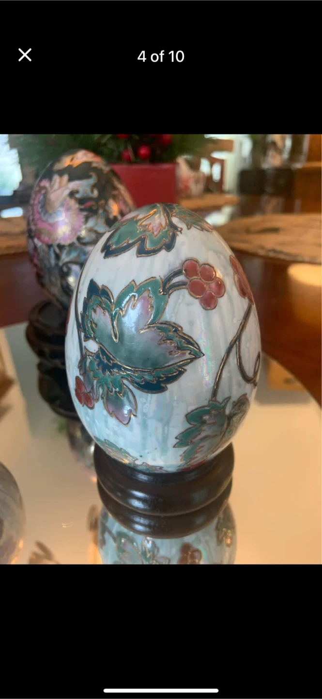 VINTAGE  LARGE HAND-PAINTED FLORAL GOLD  CLOISONNÉ - photo 4