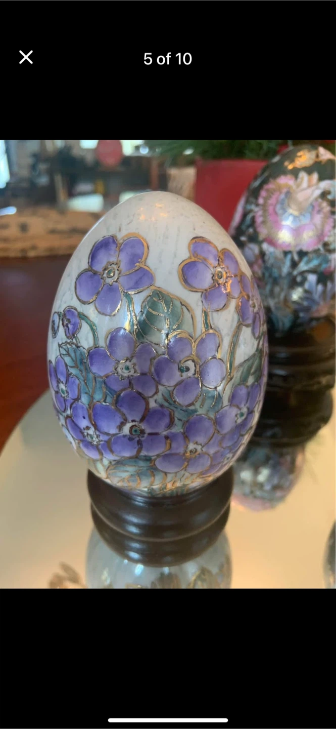 VINTAGE  LARGE HAND-PAINTED FLORAL GOLD  CLOISONNÉ - photo 5