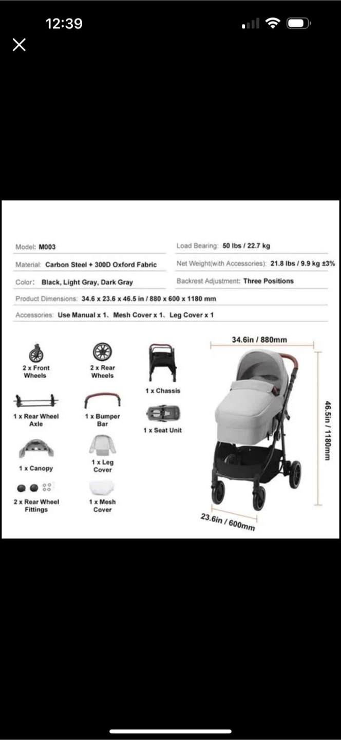 Vevor M003 Stroller - Light Gray - photo 4