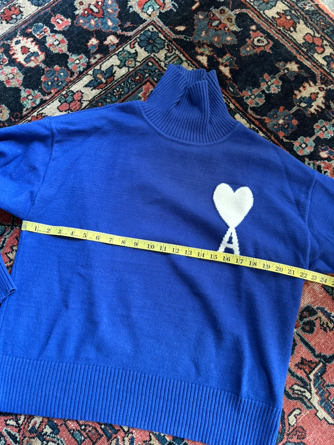 Unisex Ami Paris Blue Turtleneck Sweater - Medium - photo 3