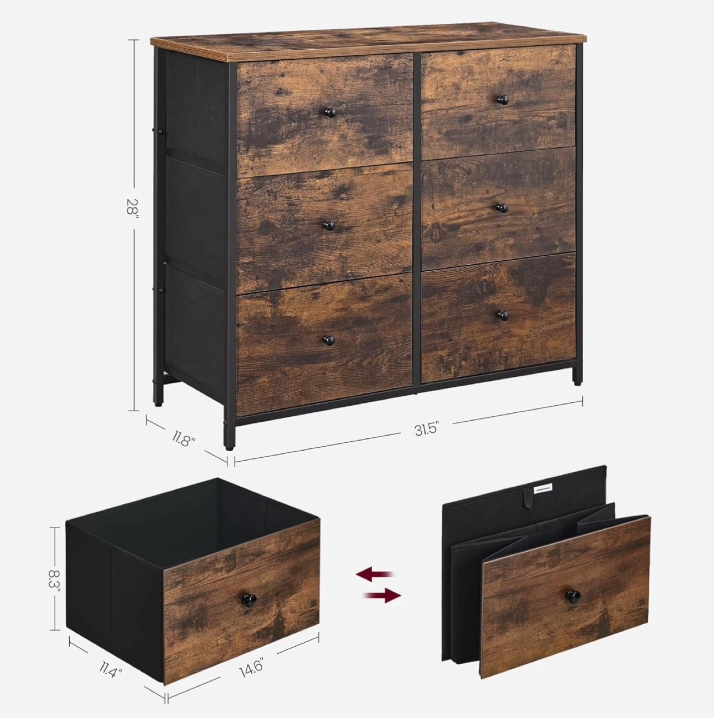Rustic Brown 6-Drawer Dresser - photo 3