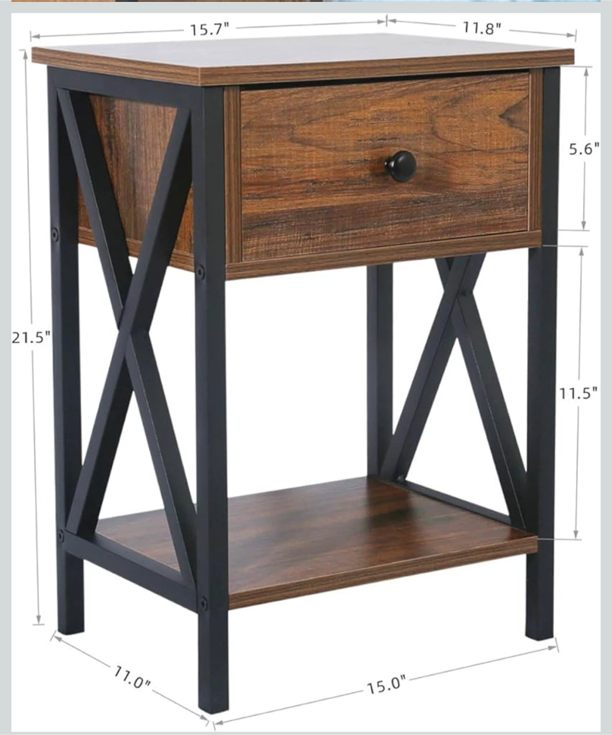 Brown Wood Nightstand with Drawer and Shelf - photo 3