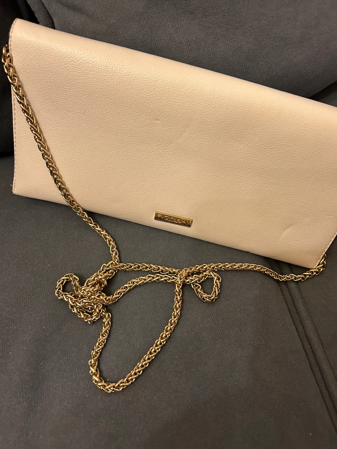 Aldo Clutch Purse - Cream with Gold Chain