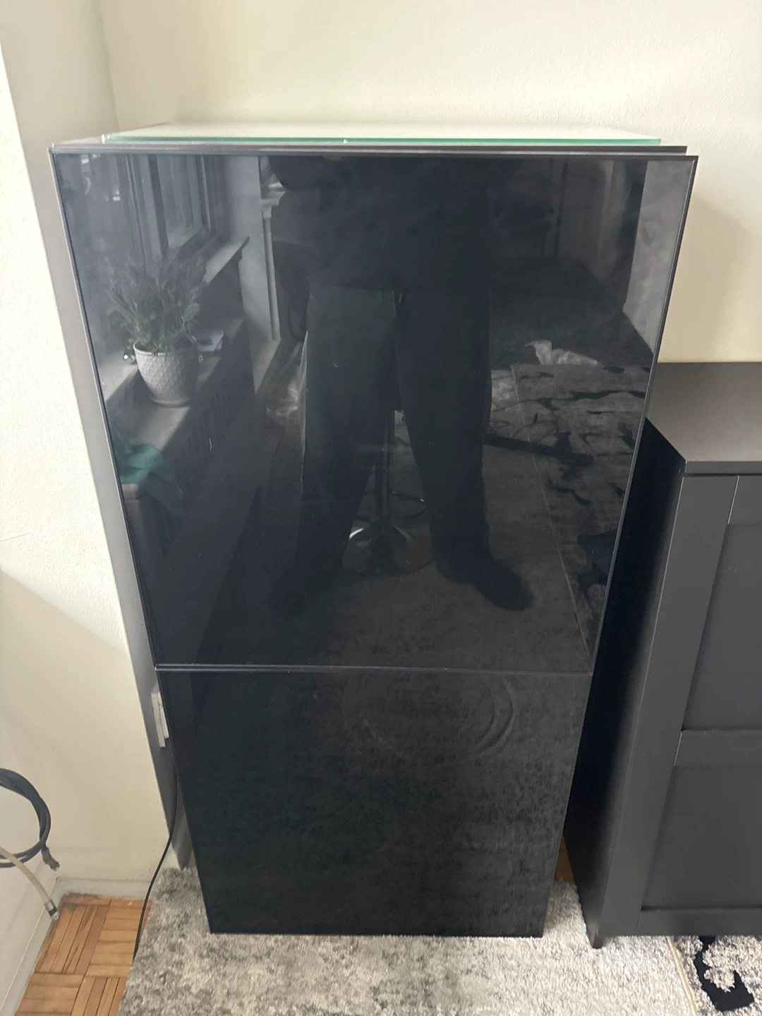 IKEA Black Display Cabinet with Glass Shelves