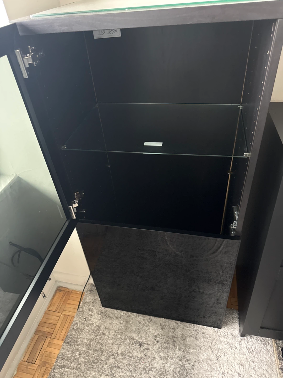 IKEA Black Display Cabinet with Glass Shelves - photo 2
