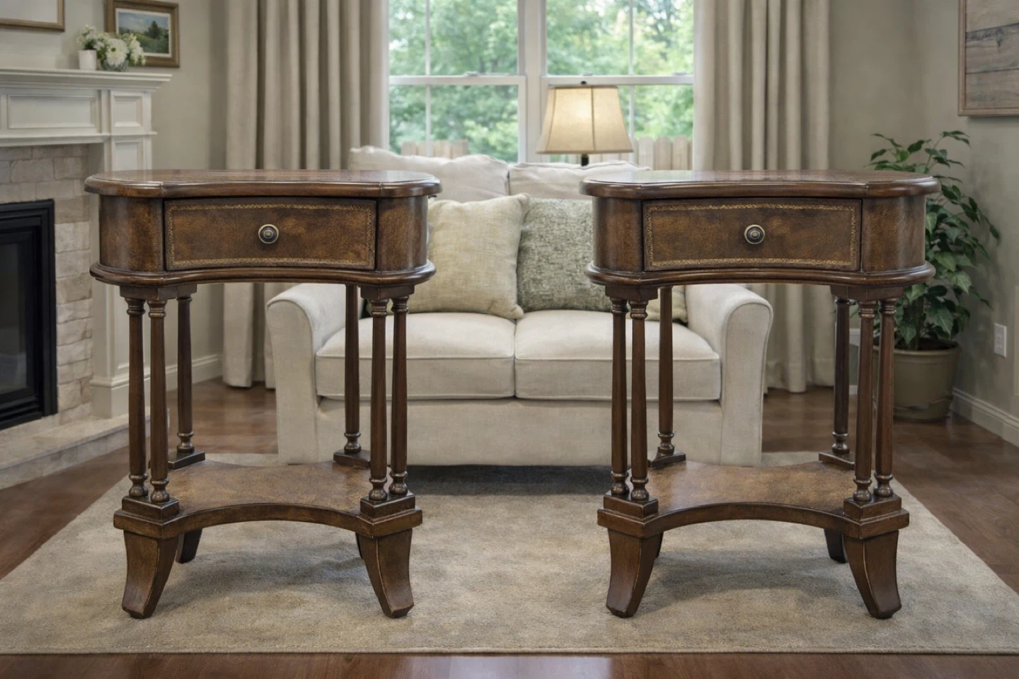 Brown Wooden Side Table with Drawer