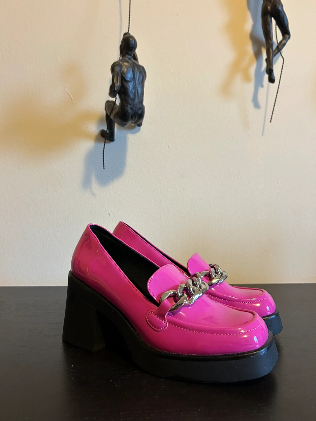 Call It Spring Pink Chain Loafer Heels
