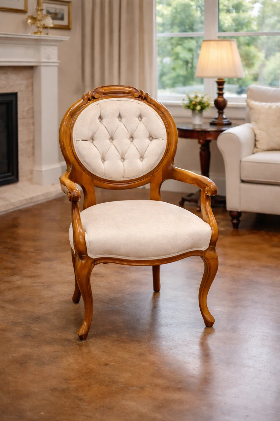 Elegant Accent Chair - Cream & Wood