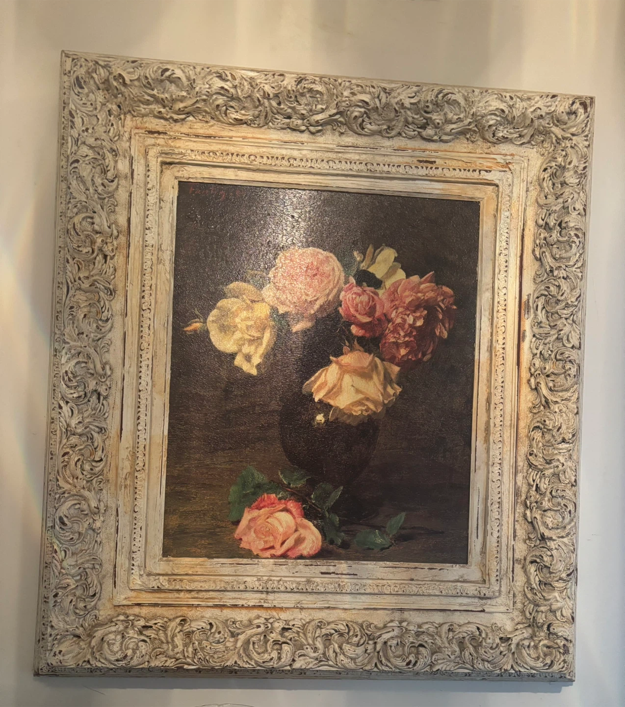Vintage Floral Painting in Ornate Frame